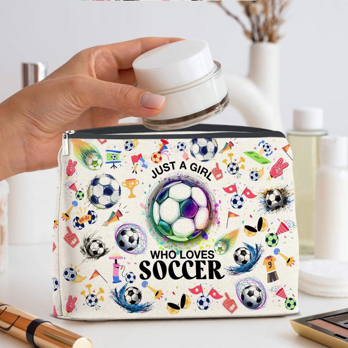 YeleY YeleY Soccer Lovers Gifts Makeup Bag Gift Soccer Gifts for Soccer Players Team Fans Just a Girl Who Loves Soccer Cosmetic Makeup Bag