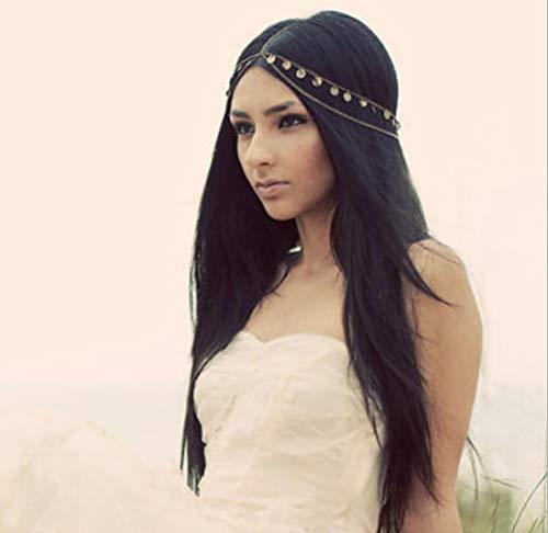 Doubnine Doubnine Boho Bridal Headpiece Coin Pendant Gold Tassels Gypsy Head Chain Headband Retro Hair Accessories Headpiece Godness Head Dress for Women Bride Wedding