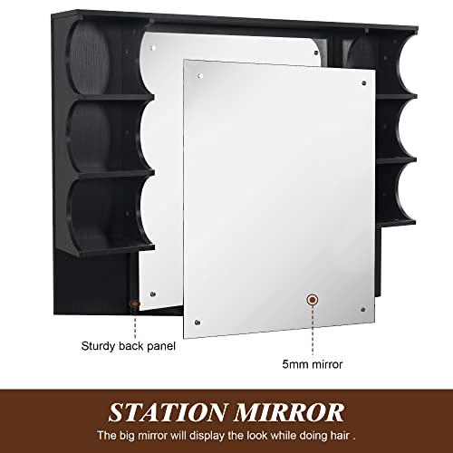 BarberPub BarberPub Backwash Shampoo Bowl Cabinet, Wall Mount Station with Mirror, Storage Cabinet with Drawers & Shelf Salon Equipment 3141 (Black)