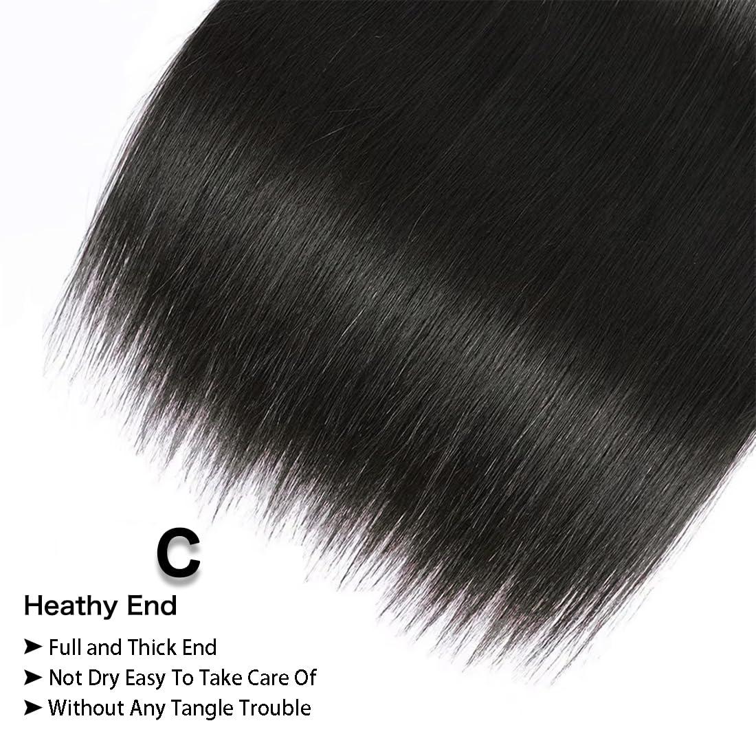 Elluipoey Straight Bundles Human Hair 3 Bundles Double Weft 12A Brazilian Weave Straight Hair Bundles 10 12 14 Inch