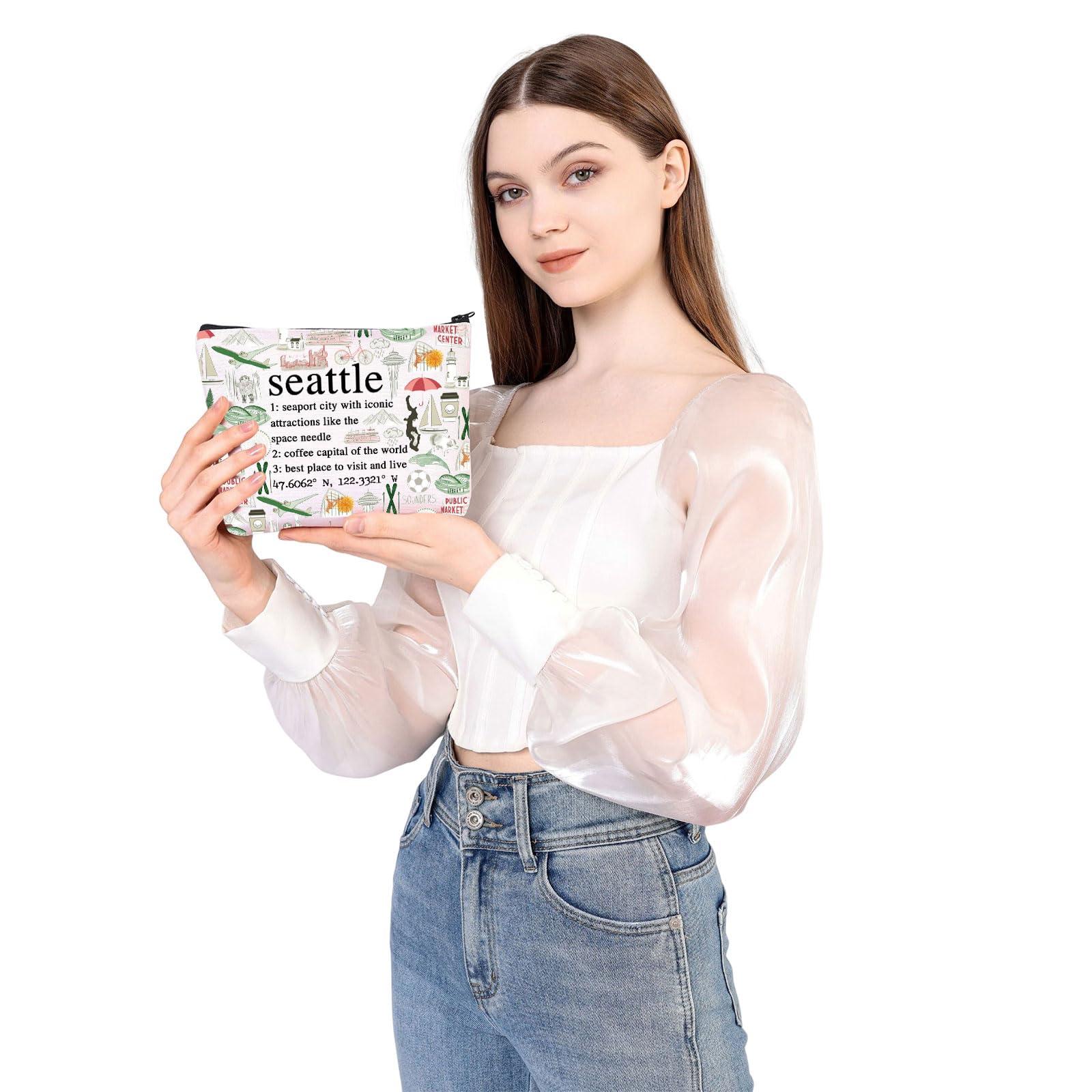 WSNANG WSNANG Seattle Washington Definition Makeup Bag Space Needle Travel Zipper Pouch Coffee Capital Seattle Travel Cosmetic Bag (seattle bag)