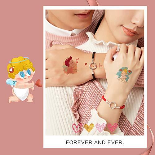 Fanoshon Fanoshon Love Heart Temporary Tattoos for Adults Teens, 10 Sheets Romantic Cartoon Sweet Love Couples Fake Body Tattoo Stickers for Valentine's Day Women Wedding Party Christmas Gift Party Favors