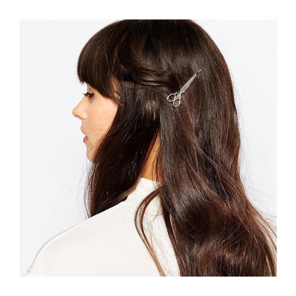 Spangmaoile Personalized Scissors Shape Hair Clips Punk Hair Pin Cute Claw Barrettes Side Clip Hair Accessories for Women Girls Gift 2PCS (scissors shape, Silver)