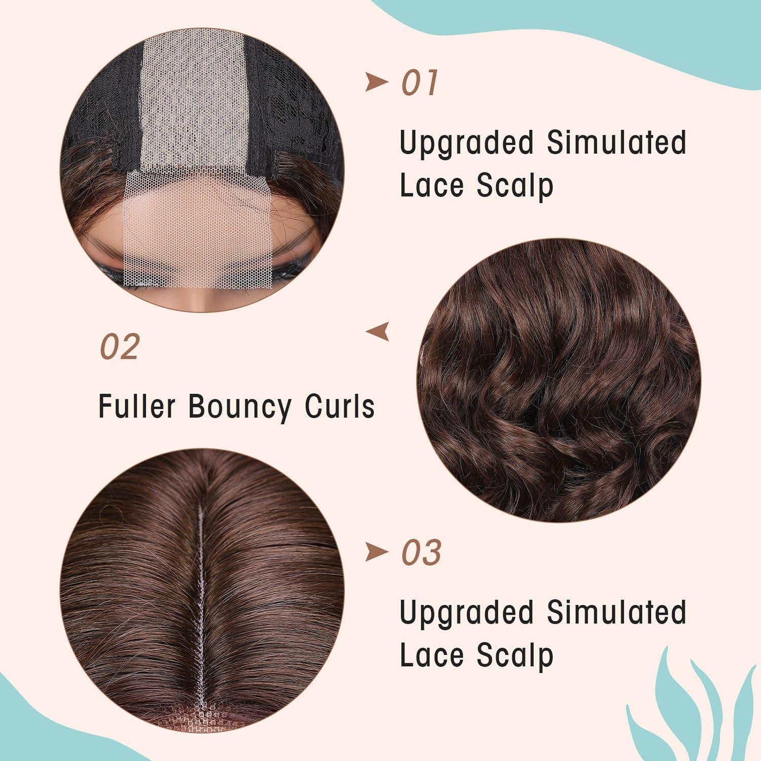 FAVE FAVE Short Body Wave Wig Shoulder Length Bob Wigs 16 Inch Middle Part Brown Wigs for Black Women Synthetic Loose Wave Wig for Daily or Party(Chocolate Brown)