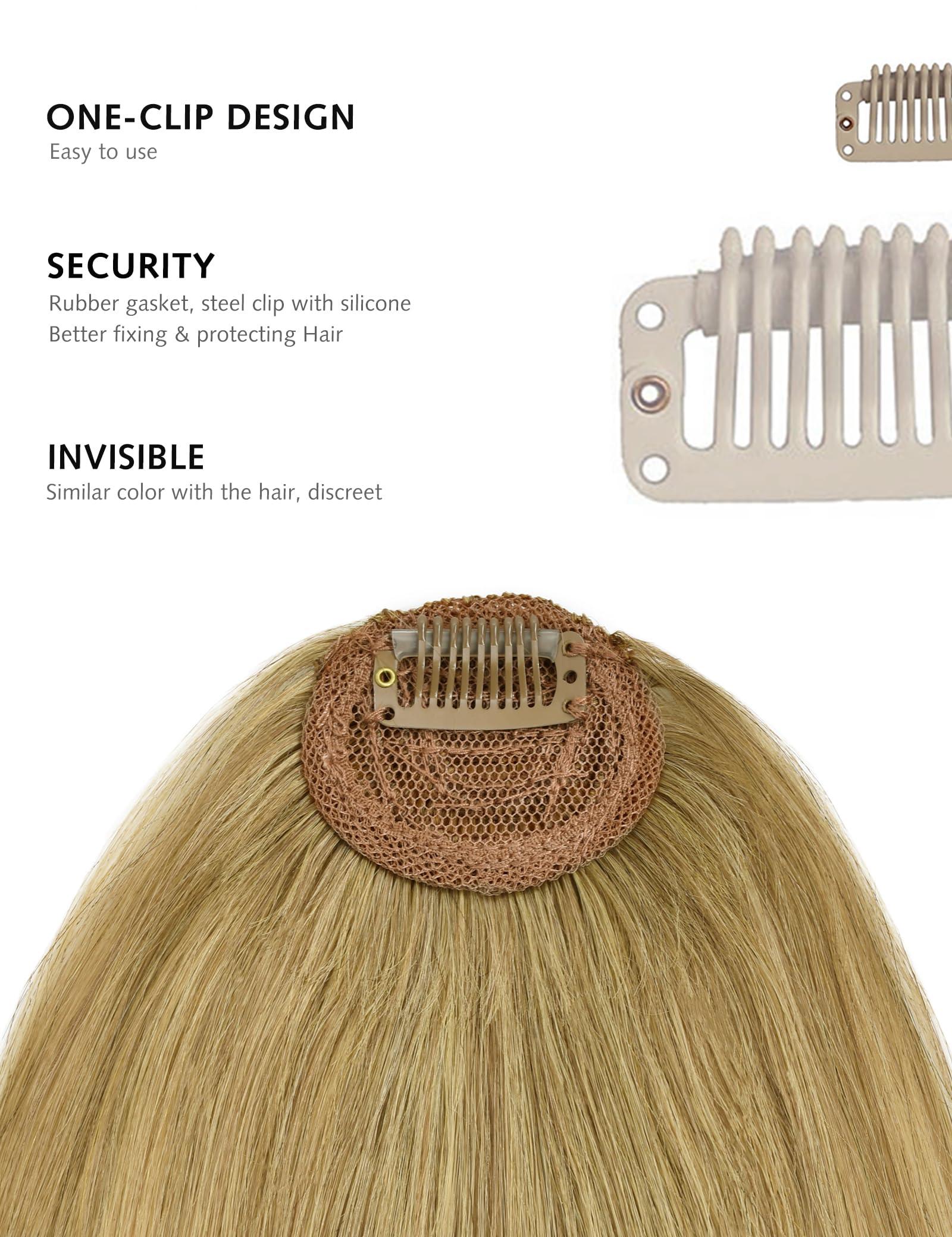 DILUSILK DILUSILK Clip in Bangs Remy Human Hair Front Fringe French Flat Bangs Hair Extensions Bang Hair Clips for Women Daily Wear Natural Hair Pieces Dark Blonde