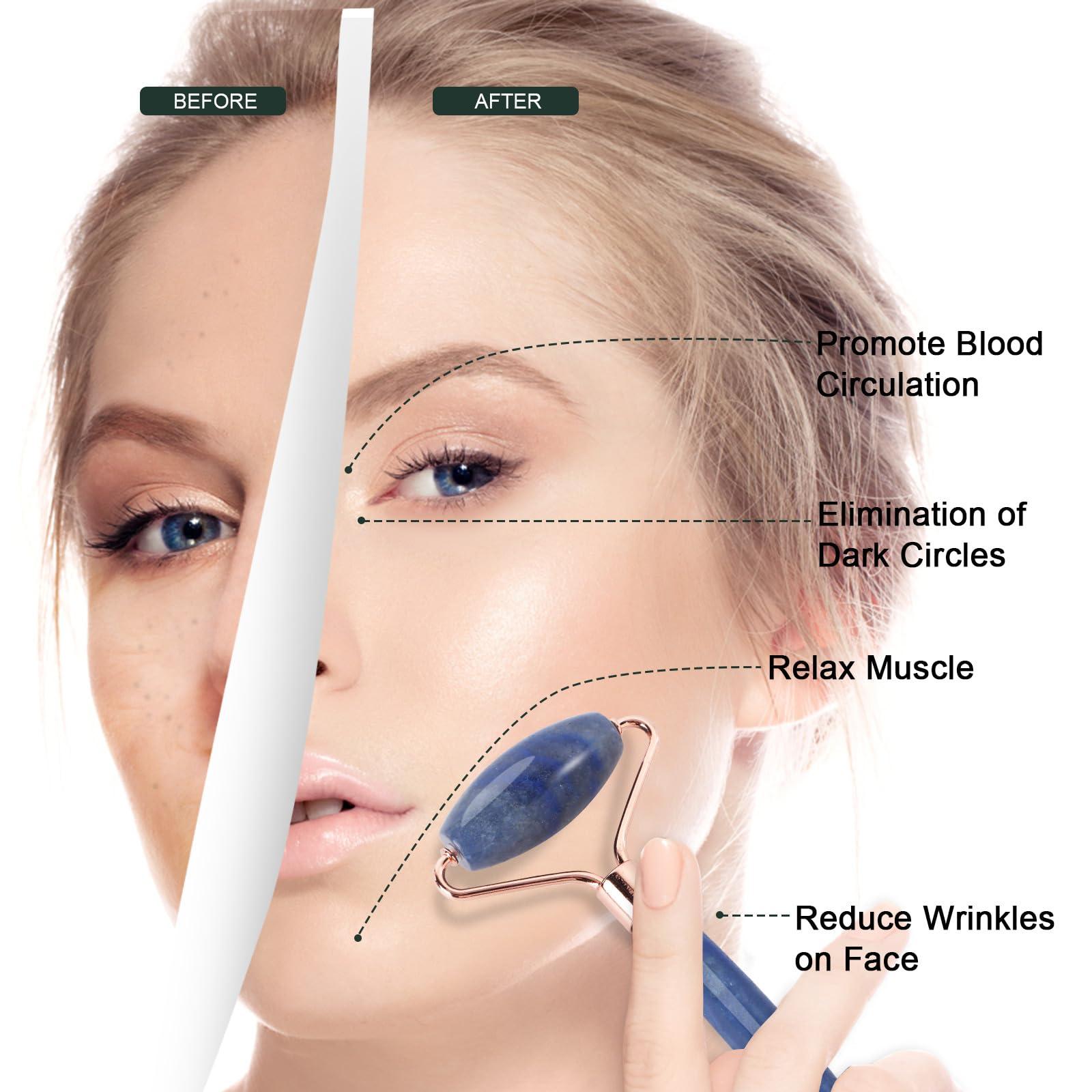 XYZBSTAR XYZBSTAR Jade Roller for Face, Facial Roller Massager Skin Care Tool, Gua Sha Facial Tools for Face, Neck, Eyes, Reduce Puffiness of The Skin(Blue)