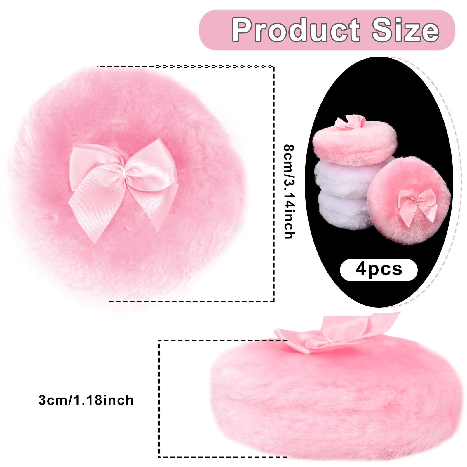 KALIONE 4Pcs Large Fluffy Powder Puff, White Powder Puff, Powder Puffs for Face powder, Ultra Soft Body Powder Puff, Soft Face Body Powder Puff, Washable Reusable Makeup Puffs(White/Pink)