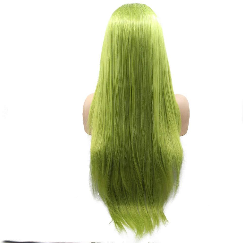 karissa Hair Fresh Green Lace Front Wigs for Women Long Silky Soft Pastel Neon Synthetic Real Hair Wig Pre Plucked Hairline Avocado Green Handmade Wigs GluelessLace Wig Heat Safe Cosplay Daily 24Inch