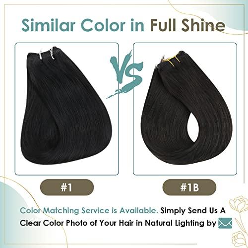 Full Shine Full Shine Black Weft Human Hair Extensions 22 Inch and Sew in Hair Extensions Real Human Hair Jet Black