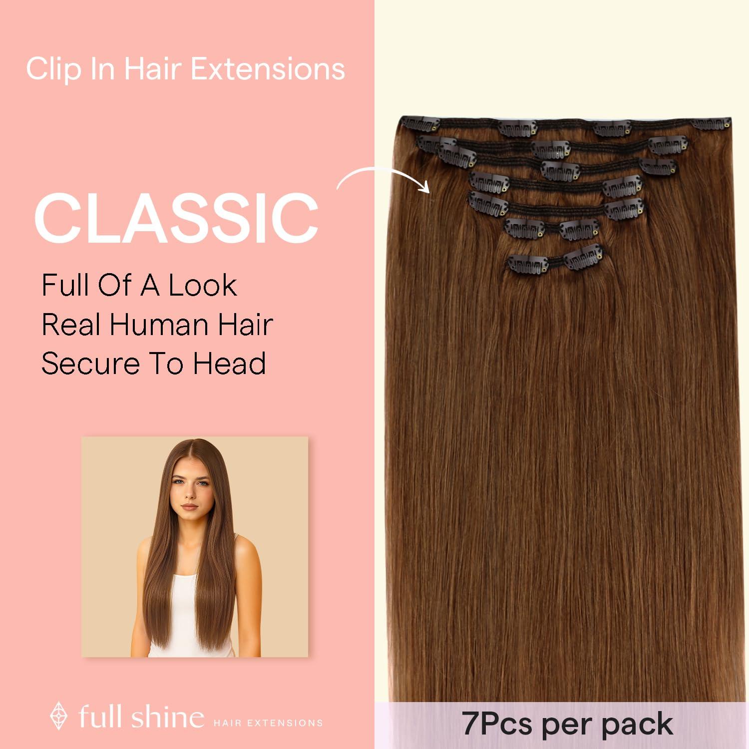 Full Shine Fulll Shine Copper Hair Extensions Clip in Hair Extensions Real Human Hair Remy Hair Copper Red Hair Extensions for Women Natural Hair Extensions 7 pcs 20inch 120G