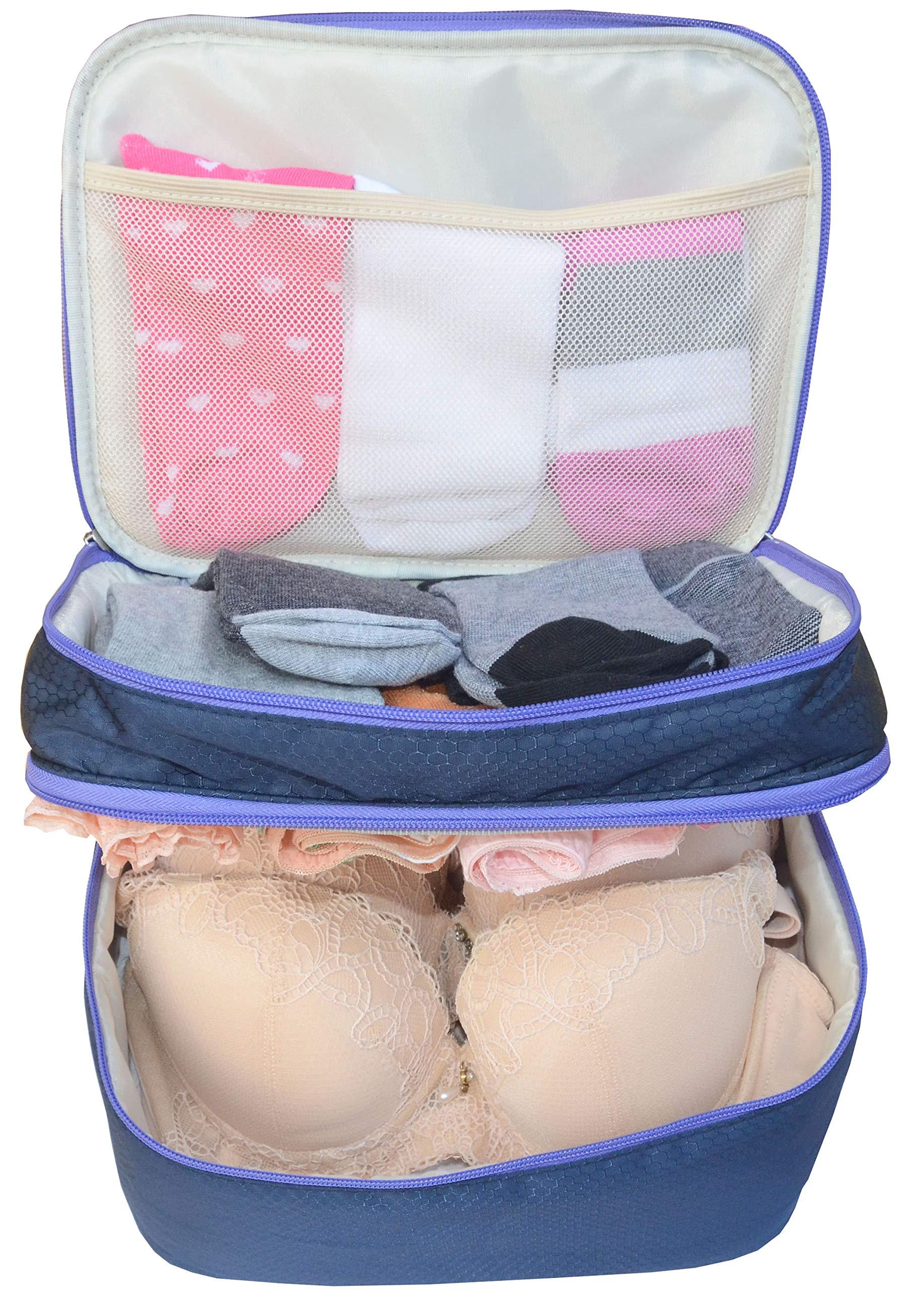Freegrace Travel Organizer Underwear Bag - Large Double Layer Packing Storage Bag - Fits Large Bra, Socks, Underpants, Cosmetic, Toiletry kit (Dark Blue)