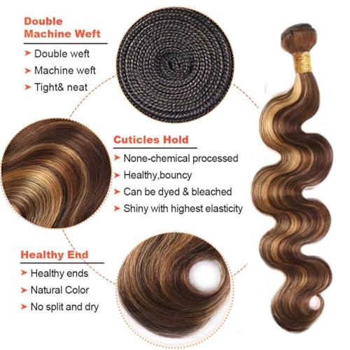 ZevPiul Ombre Blonde Bundles Human Hair Highlight Human Hair Bundles 2 Tone Honey Blonde Human Hair Bundle 8A Brazilian Virgin Blonde Highlight Human Hair 2 Bundles 24 24 Inch 200g