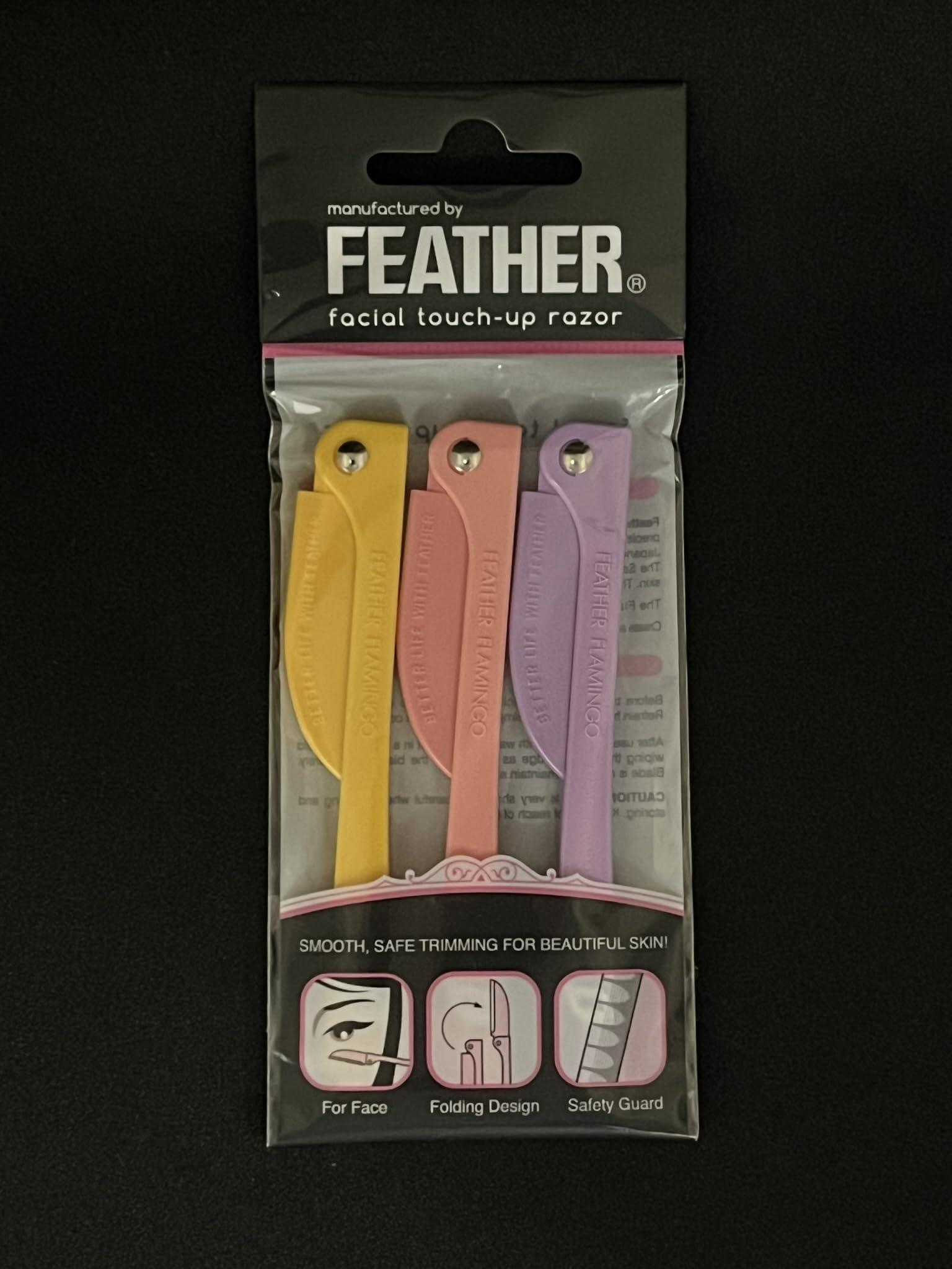 Feather Flamingos Feather Flamingo Facial Touch Up Stainless Steel Razor for Eyebrow and Face Hair Removal - 3 Pack | Foldable and Long-Lasting