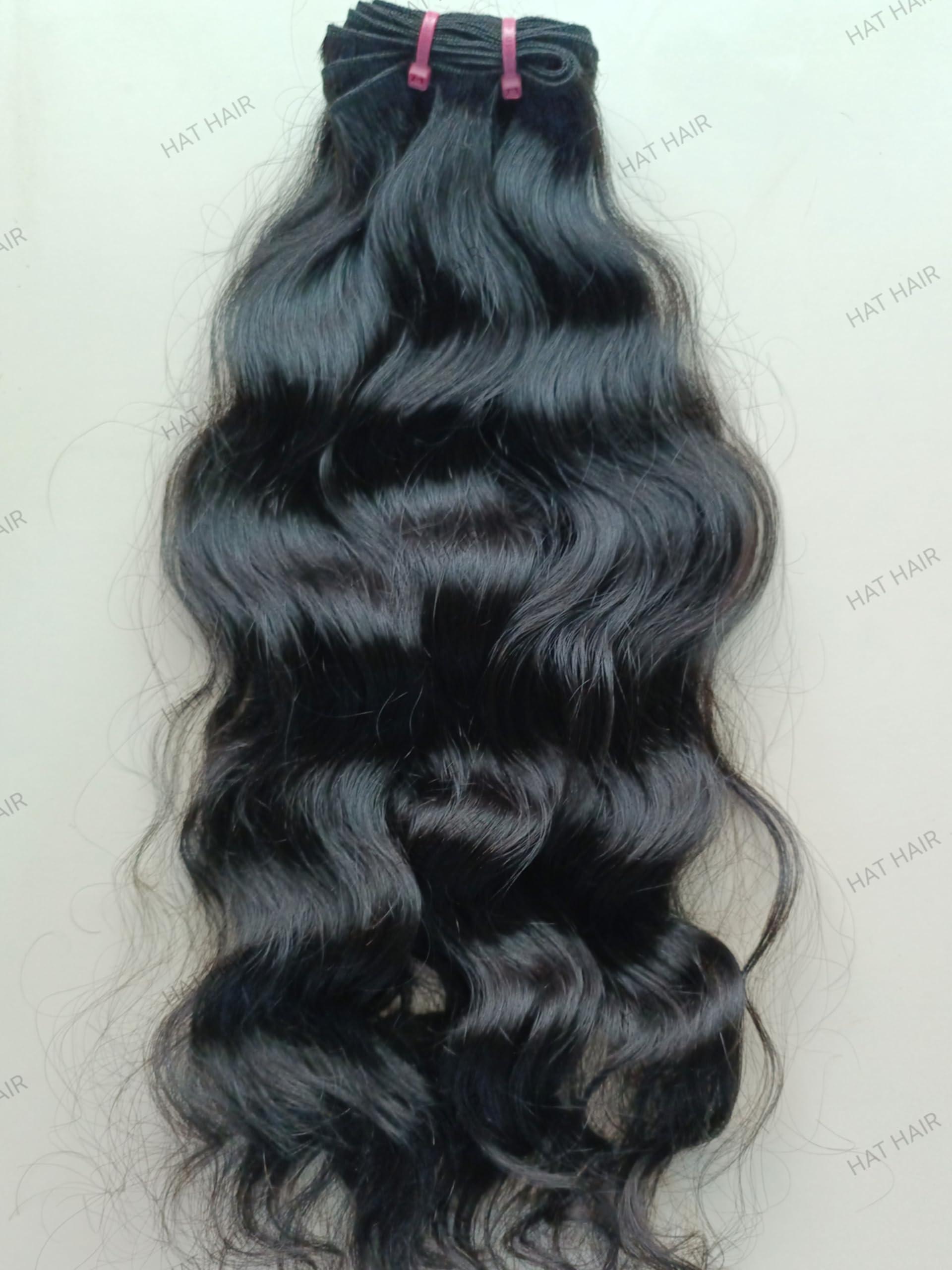 Generic Unprocessed Indian Hair Wavy Natural Black 100g/Bundle, Single Donor Raw Silky Soft Body Wavy Human Hair Extensions (20 Inches)