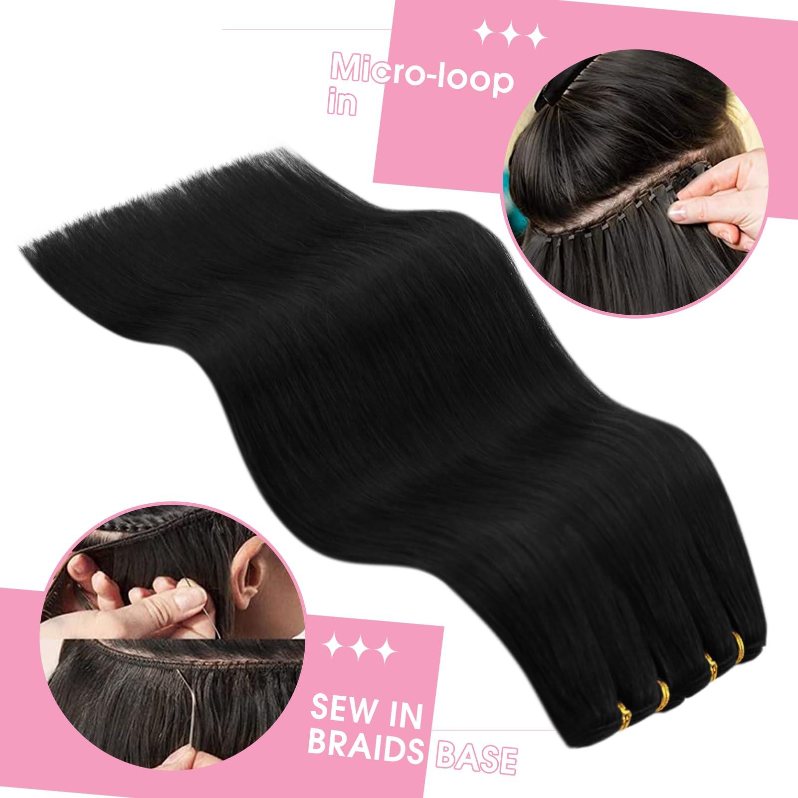 YoungSee YoungSee Sew in Extensions Black Human Hair Weft Extensions Black Sew in Hair Extensions Real Human Hair Black Sew in Weft Hair Extensions Human Hair Black Natural-Looking Hair Extensions 22Inch 100G
