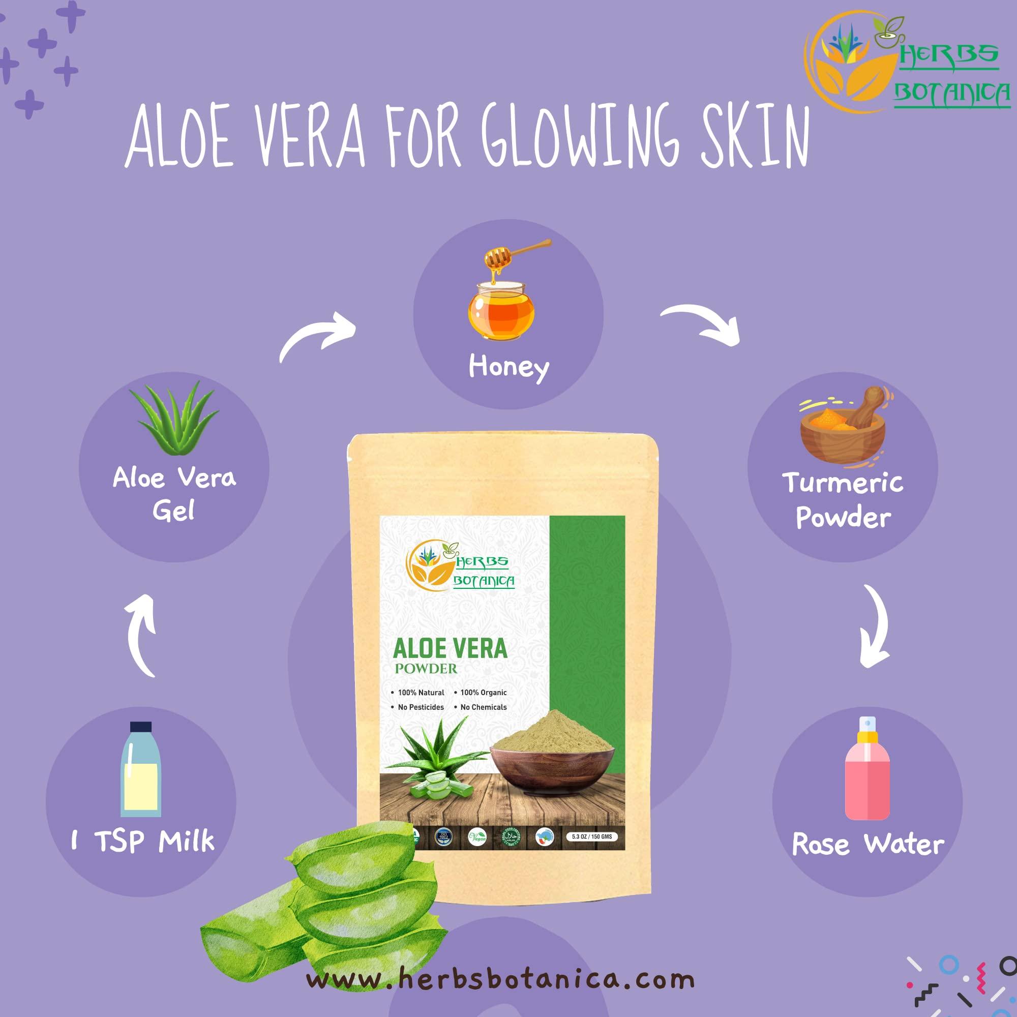 Herbs Botanica Herbs Botanica Aloe Vera Powder Organic for Hair Growth, Skincare, Haircare Organic, Moisturizing, and Soothing Aloe Barbadensis Vegan NO GMO 5.3oz /150g