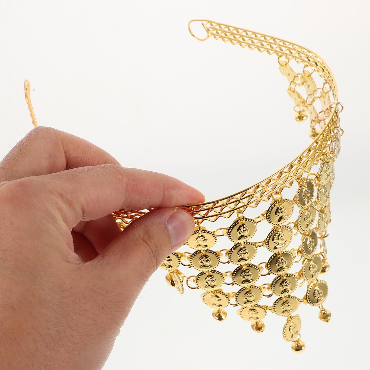 HANABASS HANABASS Belly Dancing Headband, Tribal Coined Headband Dance Hair Hoop Gypsy Jewelry with Bells and Coin Tassel Ornaments