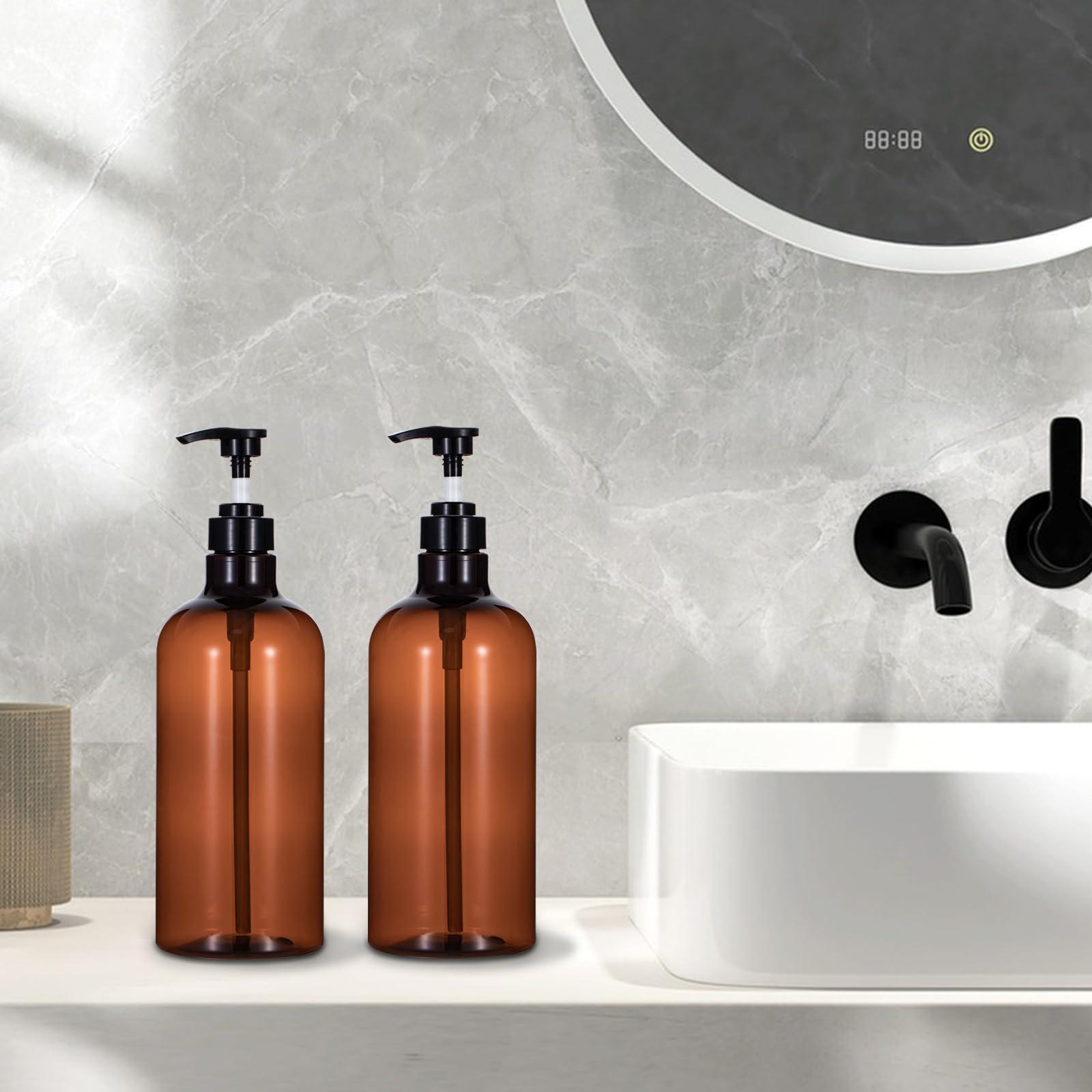 Yebeauty Yebeauty Pump Bottle Dispenser, 33.8oz 1000ml Plastic Shampoo Pump Bottles Shower Soap Dispenser Empty Refillable Containers for Conditioner Body Wash, Bathroom Kitchen, 2 Pack Amber