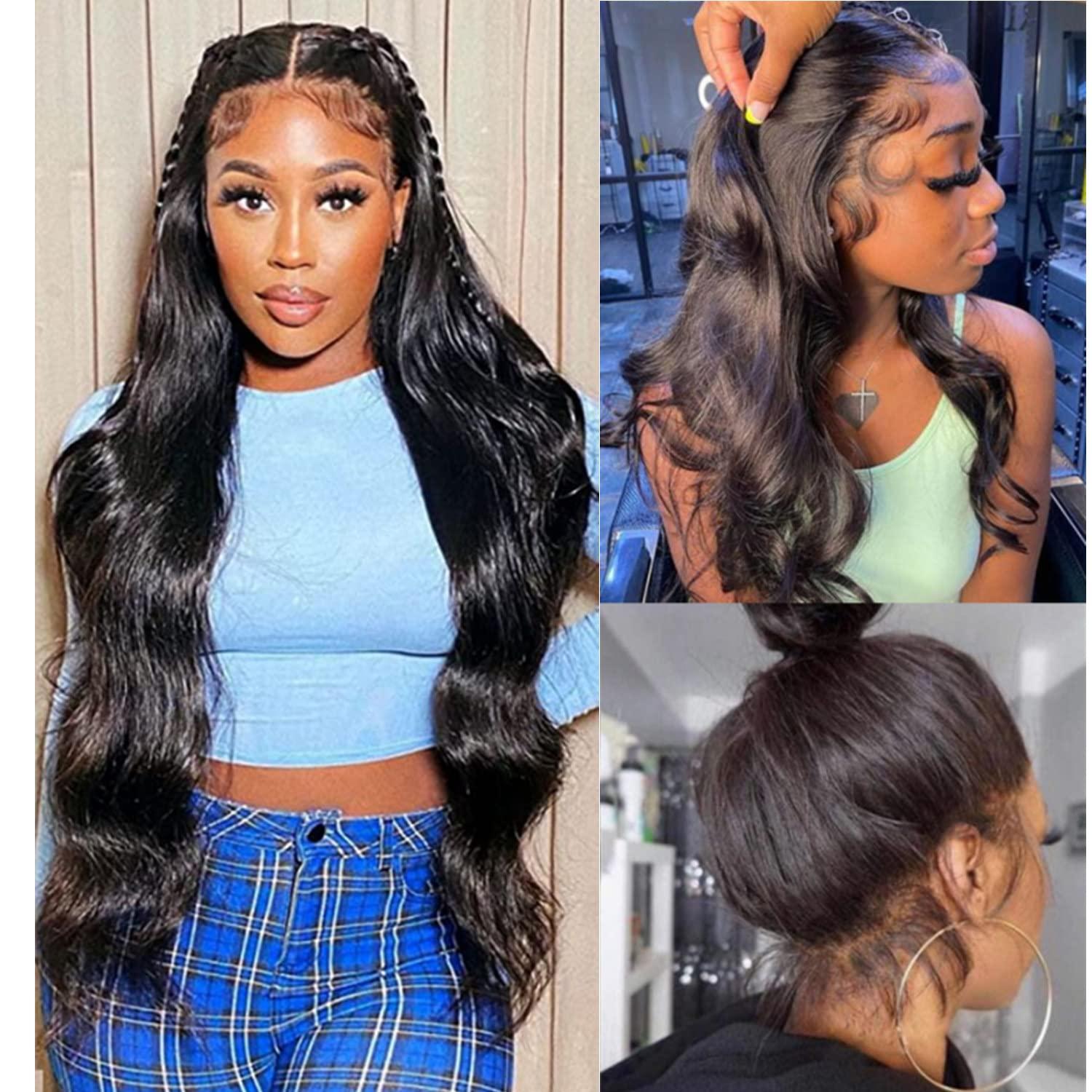 catti catti 360 Lace Front Wigs Human Hair 32 Inch Lace Front Wig Body Wave Full Lace Frontal Human Hair Wigs for Black Women 360 HD Lace Front Wigs Human Hair Pre Plucked 180 Density (Full Lace Wig)