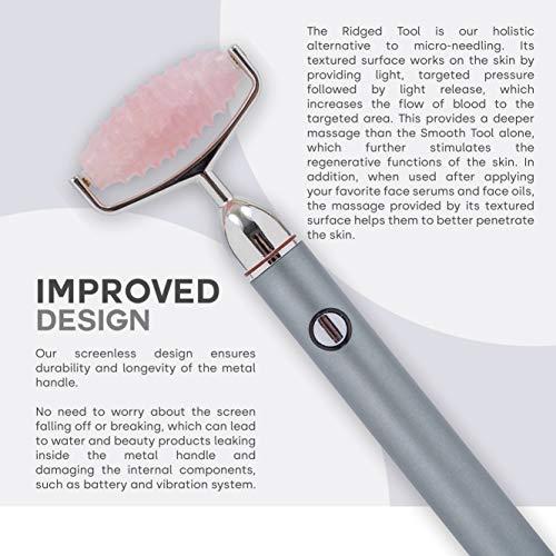 Mik Beauty Mik Beauty USB Rose Quartz Face Roller Massager - Vibrating Facial Roller and Gua Sha Set with Travel Bag - Jade Roller Kit for Eye, Neck, and Face