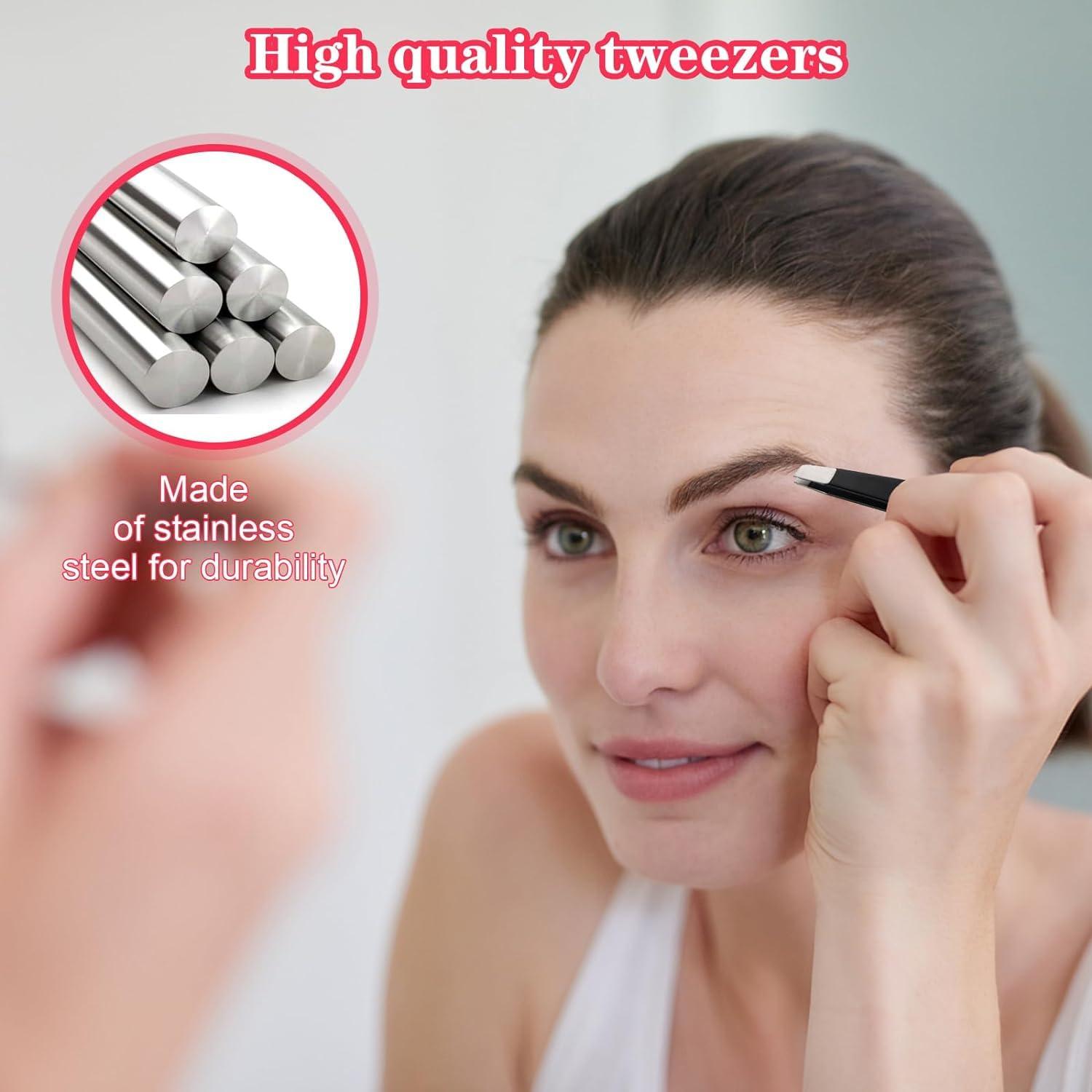 YilulvDeng Stainless Steel Tweezers 10X Magnifying Mirror Kit Tool For Man Women Facial Hair Eyebrow Chin(2Pieces,Purple).