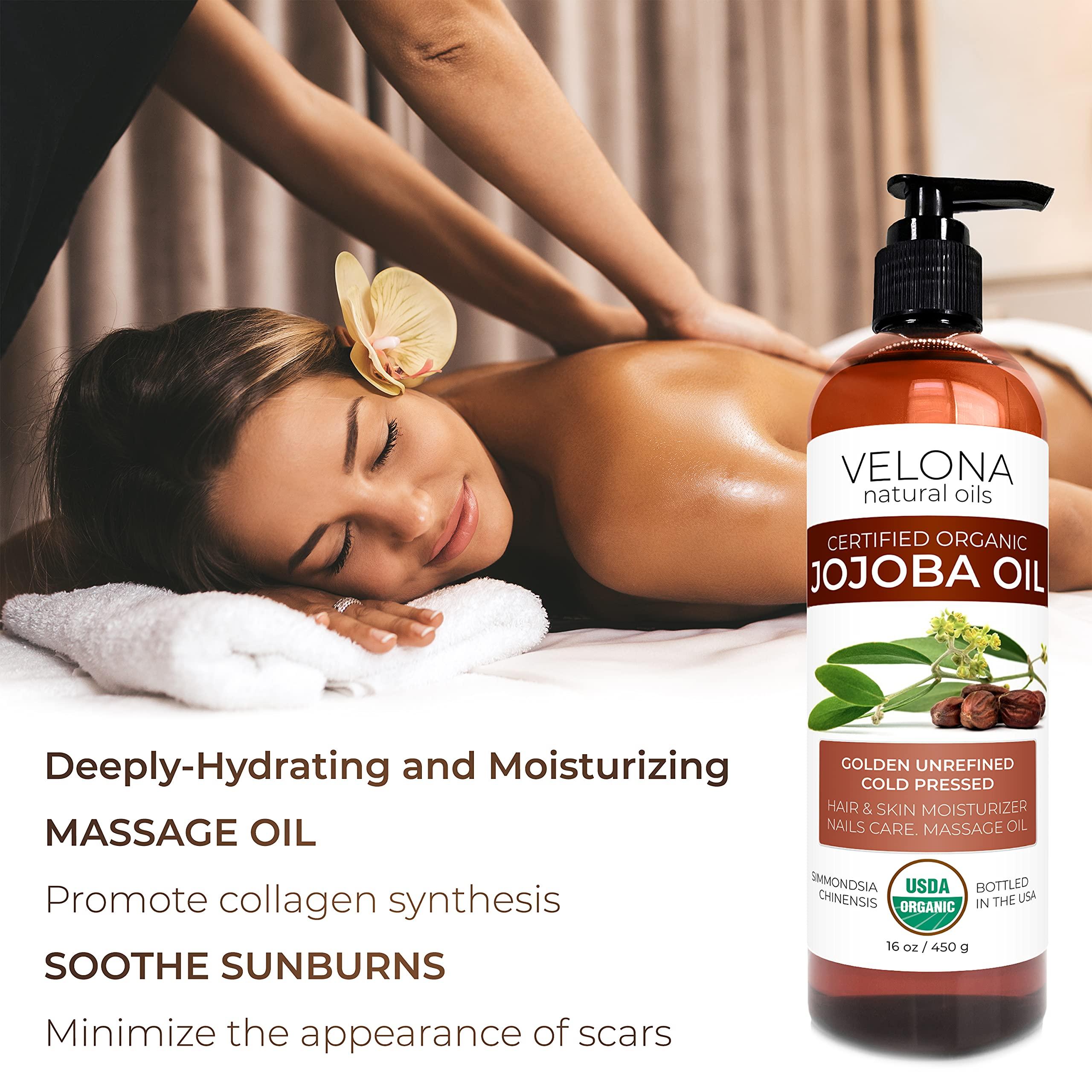 velona velona Jojoba Oil USDA Certified Organic - 16 oz (with Pump) | 100% Pure and Natural | Golden, Unrefined, Cold Pressed, Hexane Free