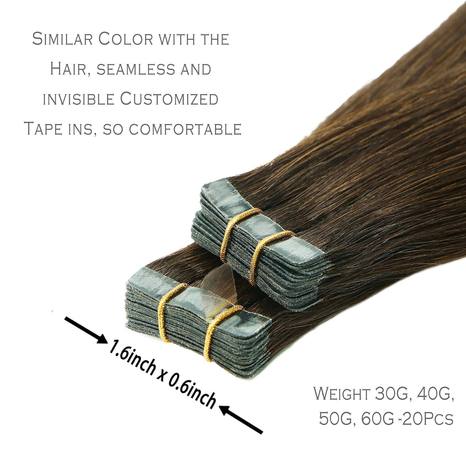 Purfashion Purfashion Medium Brown Tape in Hair Extensions Human Hair 20 inches Real Human Hair Extensions Seamless Hair Extensions Tape in 50 Gram 20 Pieces Invisible Tape in Straight Human Hair for Women