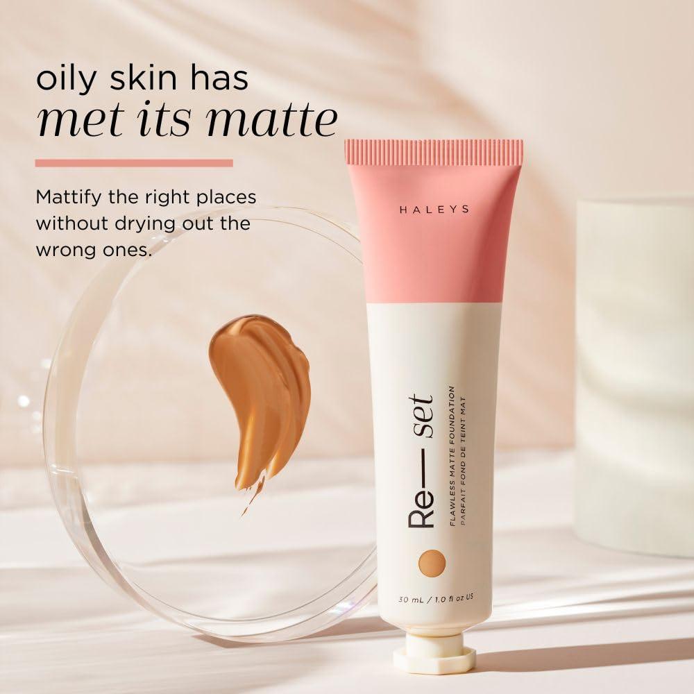 HALEYS Re-set Full Coverage Matte Foundation - Oil-Free Liquid Foundation with Double-Dose Pigments for Smooth, Natural Finish - Long-Lasting Foundation for Sensitive, Acne-Prone Skin by Haleys (1.75)