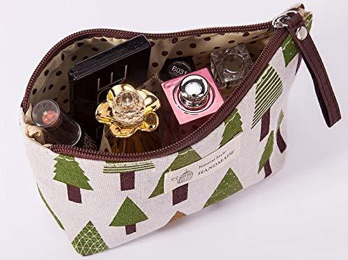 BPQ_W Makeup Bag with Zipper, Cotton Linen Large-Capacity Cosmetic Bag + Flower Print Toiletry Pouch Clutch Organizer Travel Storage Bag (F)
