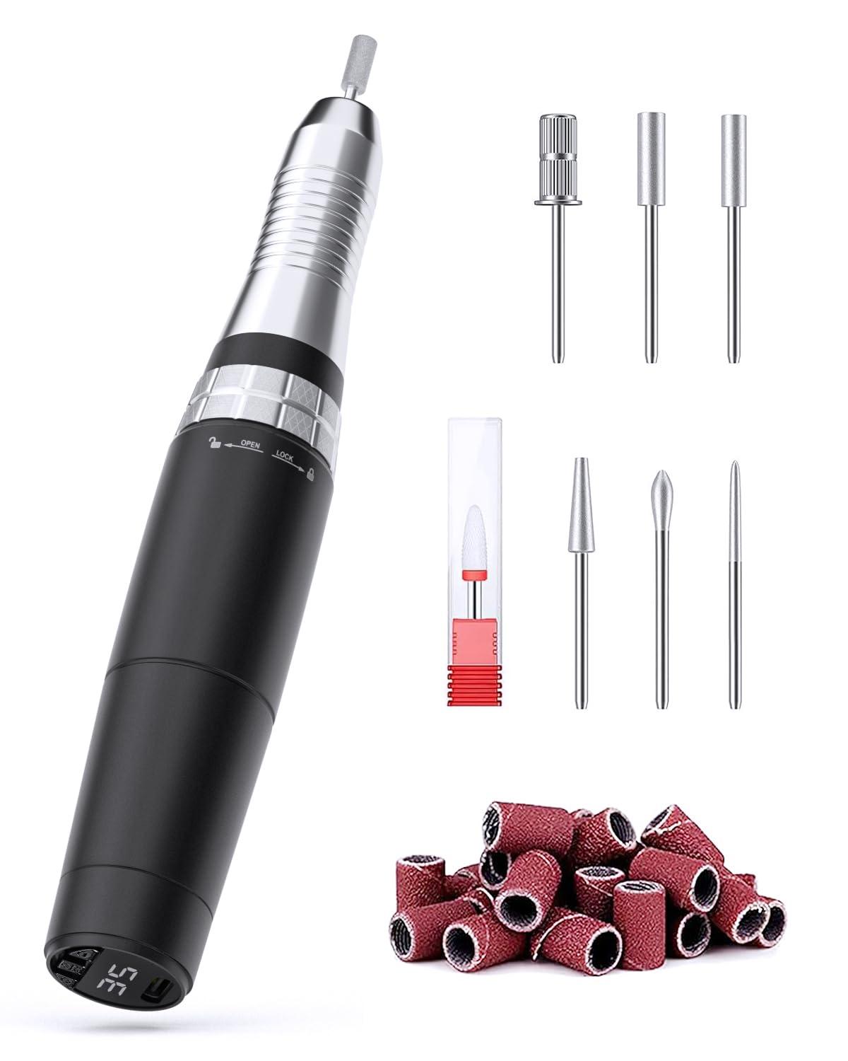 Farocup Professional Electric Nail Drill Kit, Cordless Nail File Machine for Home/Salon Use, 5-Speed Manicure Pedicure Tools with LED Light, Quiet Nail Grinder for Acrylic/Gel/Thick Toenails