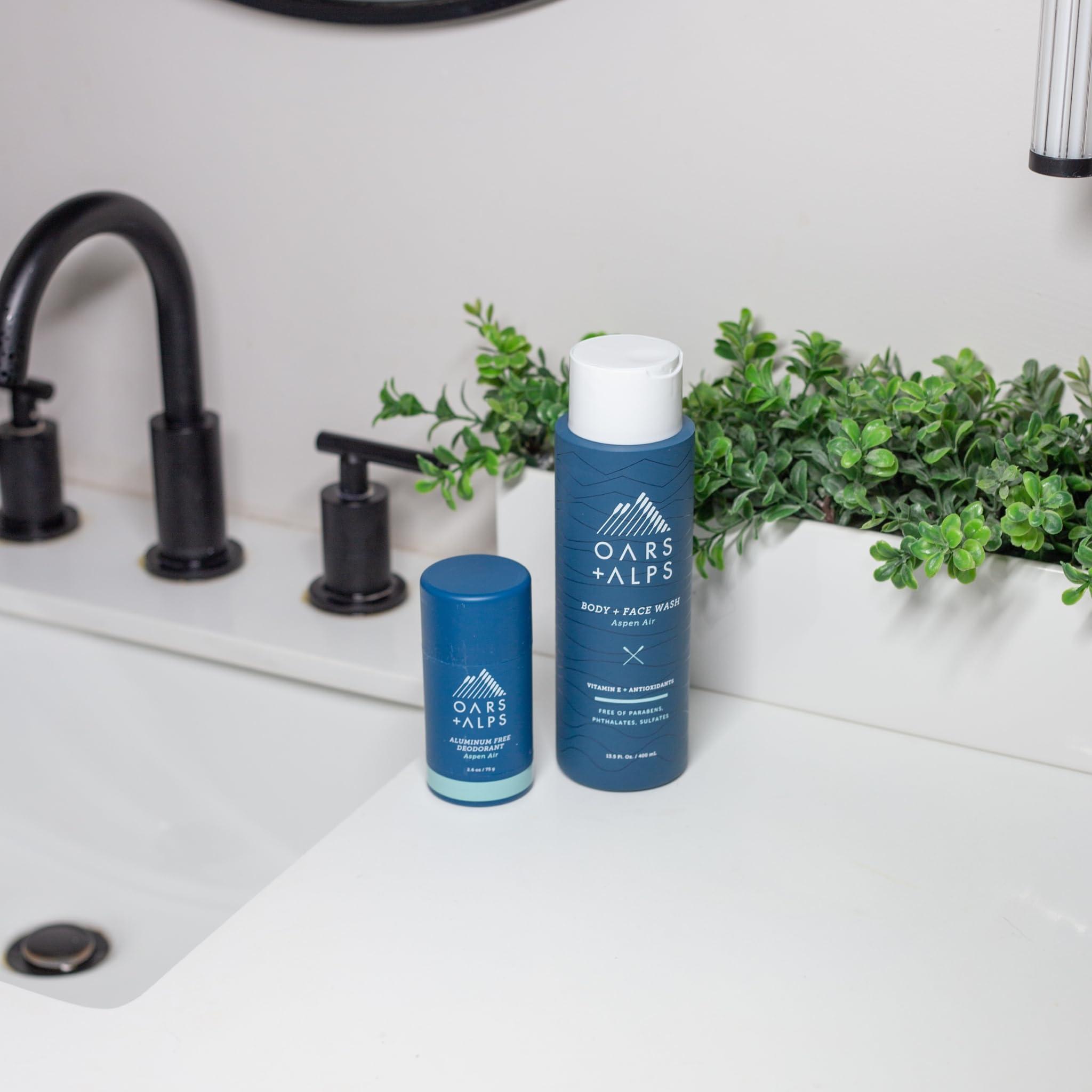 Oars + Alps Oars + Alps Mens Moisturizing Body and Face Wash, Skin Care Infused with Vitamin E and Antioxidants, Sulfate Free, Aspen Air, 2 Pack