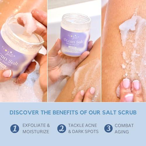 Florida Salt Scrubs Sea Salt Body Scrub by Florida Suncare - Ocean Salt Body Polish Infused with Marine Algae - Exfoliating Face and Body Scrub - Facial Scrub Exfoliator to Tackle Acne (Coconut, 3.3 oz)