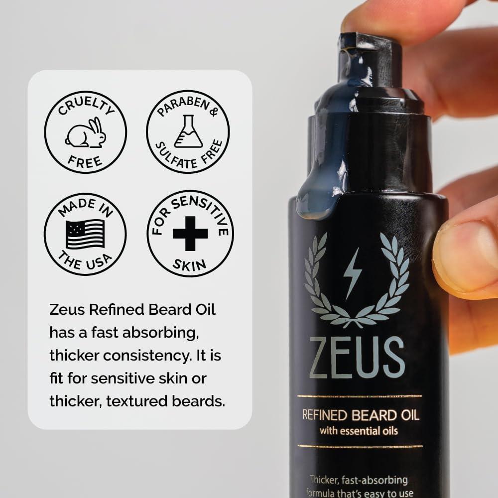 ZEUS ZEUS Refined Beard Oil, Leave In Conditioner Oil for a Softer Beard & Mustache -Made in USA (Sandalwood) 1.6 oz.