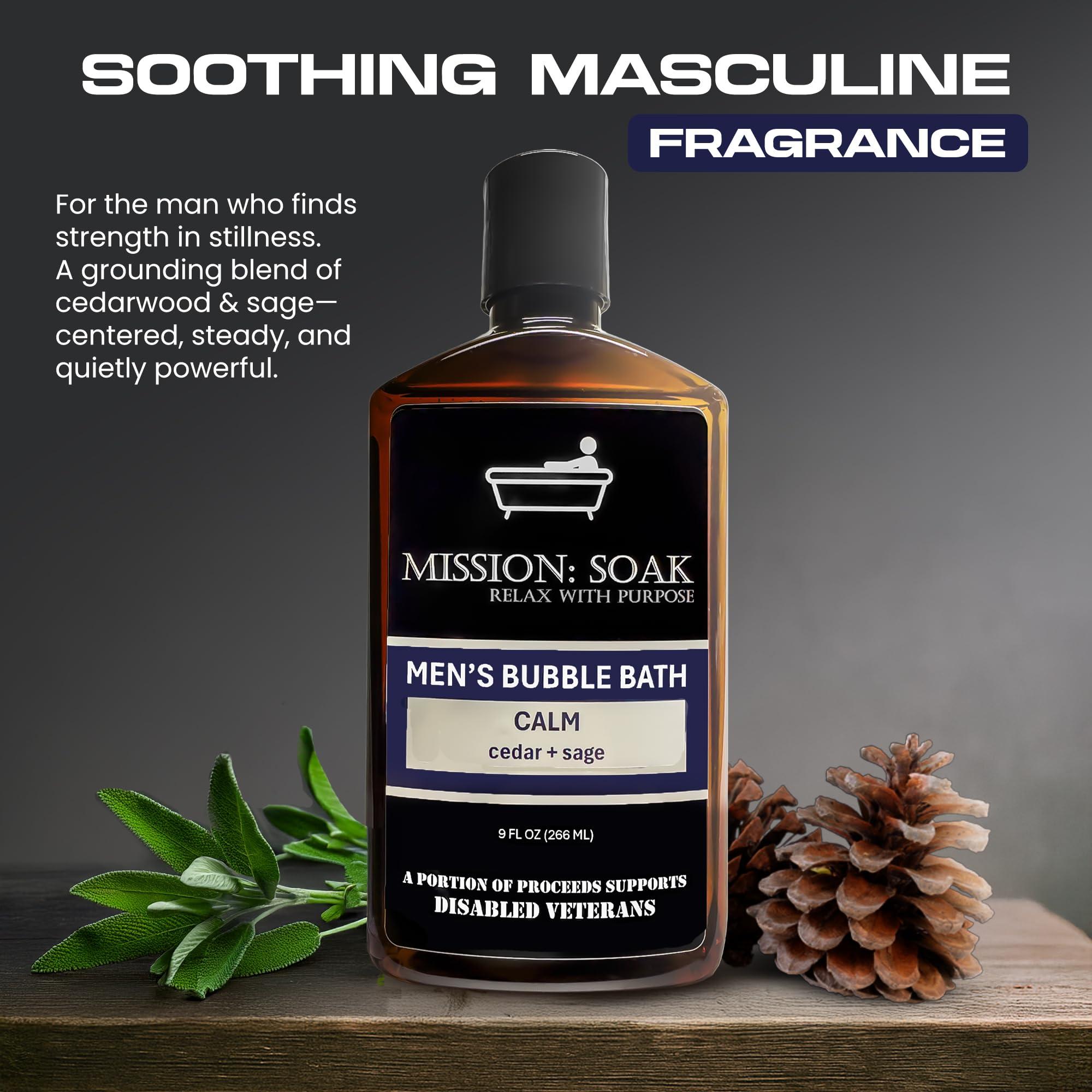 Mission: Soak Mission: Soak Men's Luxury Bubble Bath, Body Soak - Multiple Scents Available - 9 fl oz (Calm (Cedar + Sage))