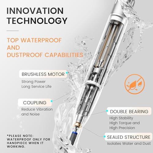 L\'UGX L\'UGX Professional Nail Drill, Waterproof 35000RPM Brushless Nail Drill Machine, Rechargeable Nail Efile for Acrylic Gel Nails, Low Noise and Low Vibration