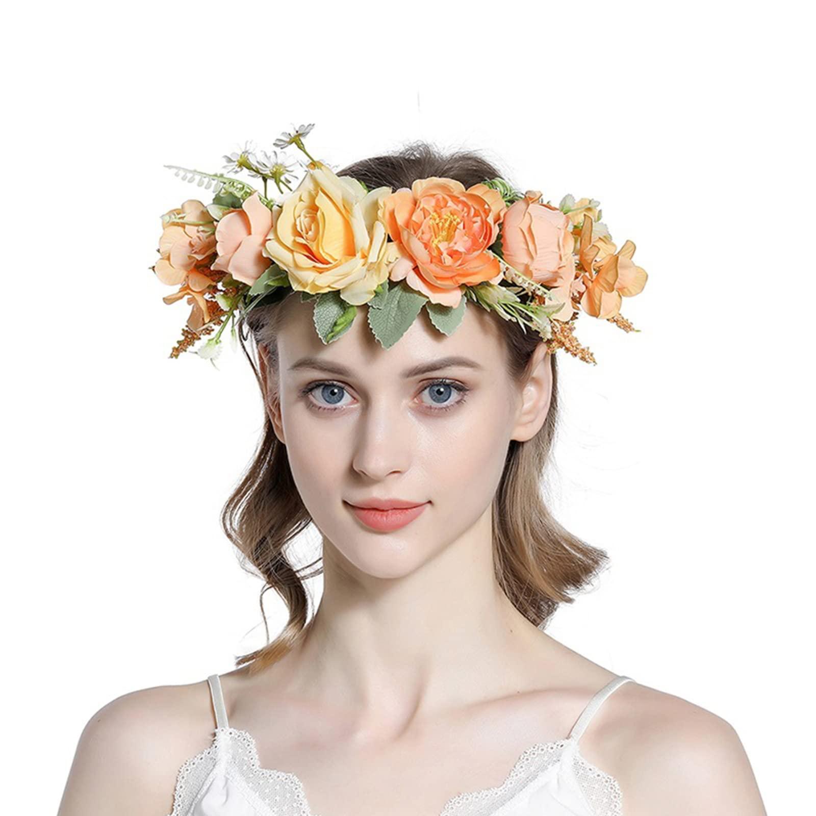 HUIFACAI HUIFACAI Flower Headband Women Floral Garland Headpiece Bride Flower Headband Bohemian Flower Crown Wedding Bridal
