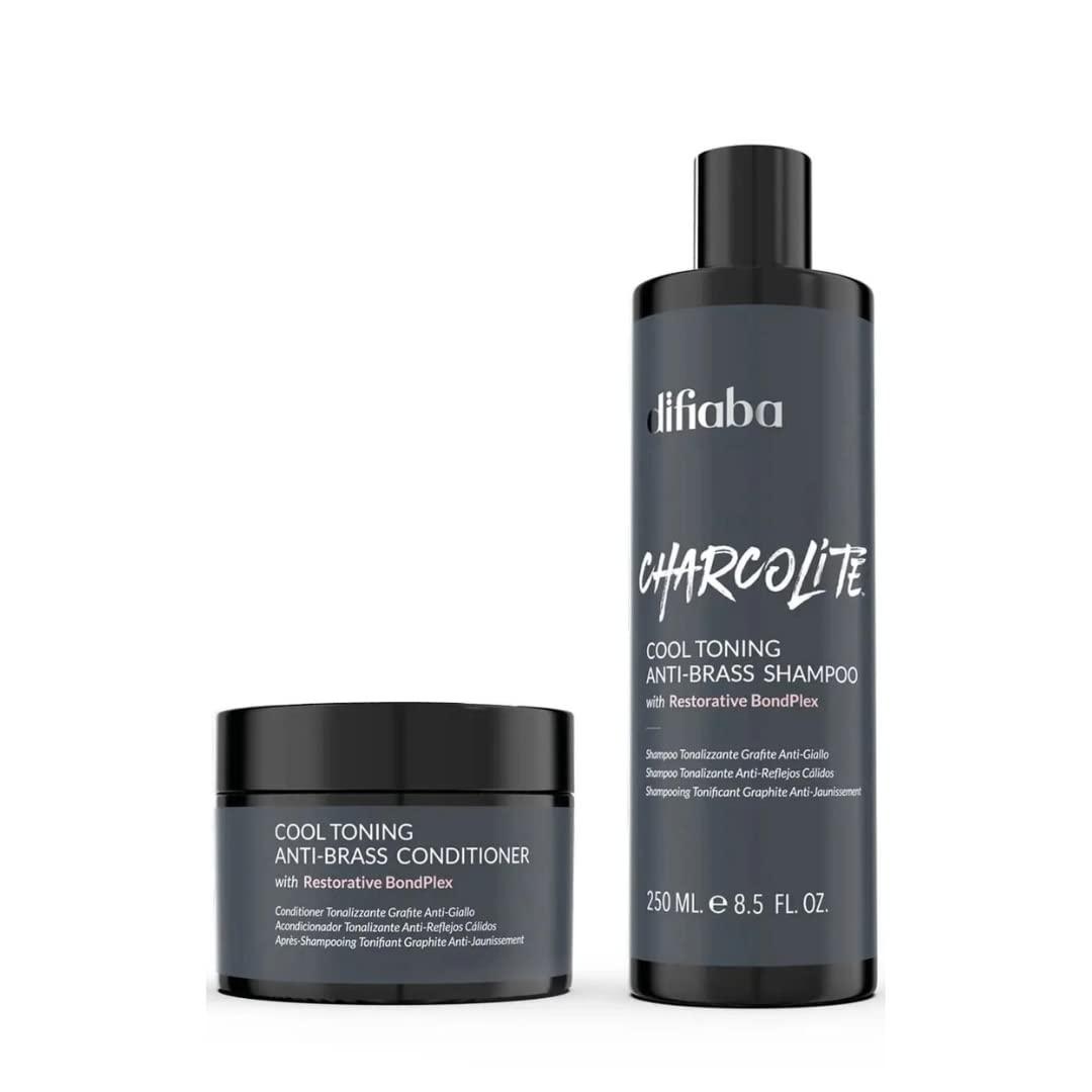 edgy edgy DIFIABA Charcolite Cool Toning Anti-Brass Shampoo & Conditioner DUO SET w/ Restorative BondPlex (w/ Sleekshop Teasing Comb) Charcoal Kit Bond Plex (8.5 oz + 8.5 oz)