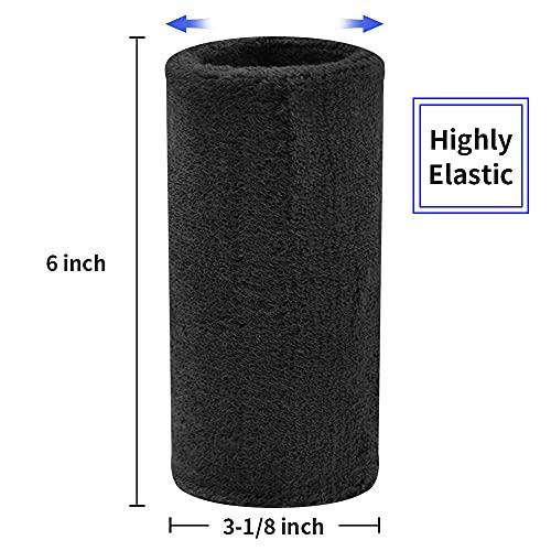 GOGO GOGO 2 PCS Thick Wristband 6 Inch Long Terry Cloth Sports Sweatband Black