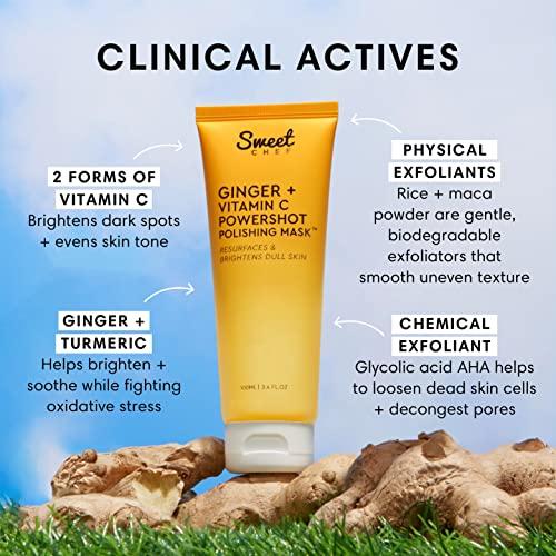 Sweet Chef Sweet Chef Ginger + Vitamin C Powershot Polishing Mask - Brightening Face Mask for Dark Spots & Uneven Skin Tone + Maca, Rice Powders & AHA Face Exfoliant & Resurfacing Mask (3.4oz)