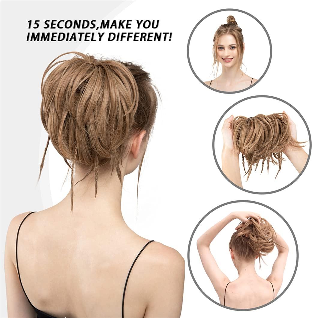 SSJFZM Chignon Messy Braided Bun Synthetic Fake Hair Piece Cover Scrunchie Updo With Elastic Band High Temperature Fiber For Woman 4T33