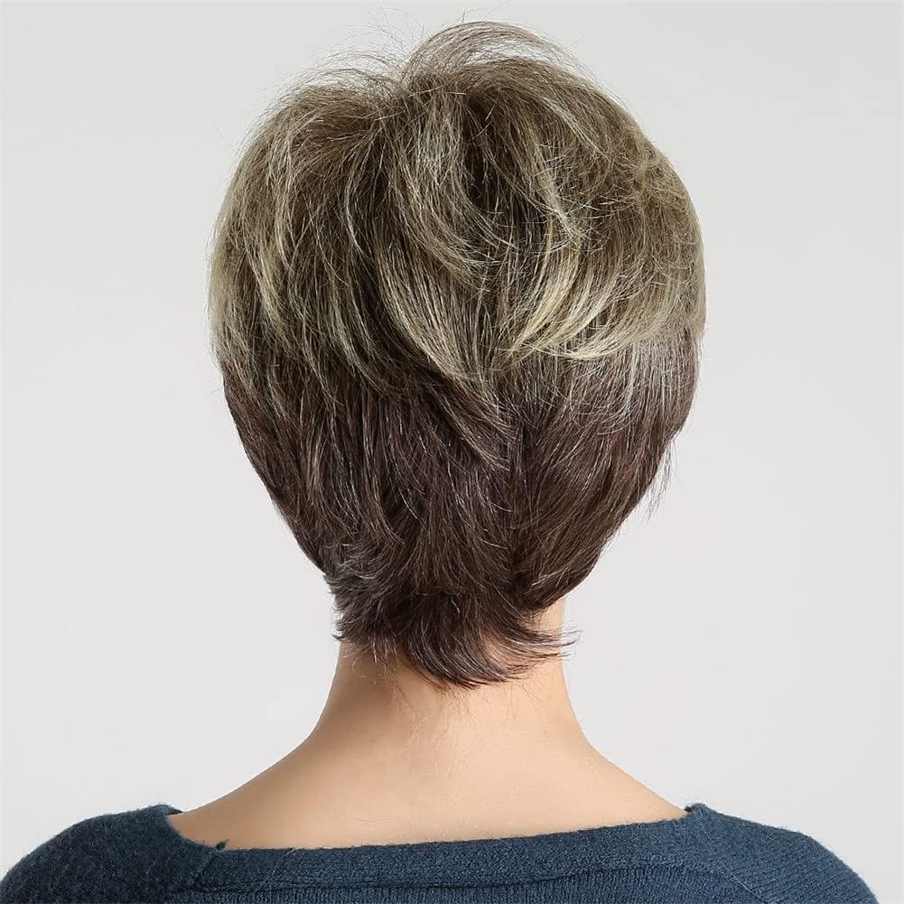 Youllyuu Youllyuu Dark Root Ombre Brown Blonde Short Hair Wigs Fluffy Pixie Cut Synthetic Wig For Women