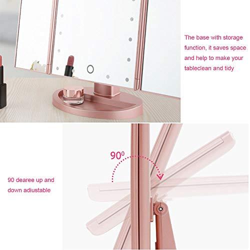 REDSHORE REDSHORE USB Tri-fold Makeup Mirror, 1x/2x/5x/10x Magnifying Led Cosmetic Mirror,90° Rotation Beauty Mirror for Home Tabletop Bathroom Shower Travel (Champagne Gold)