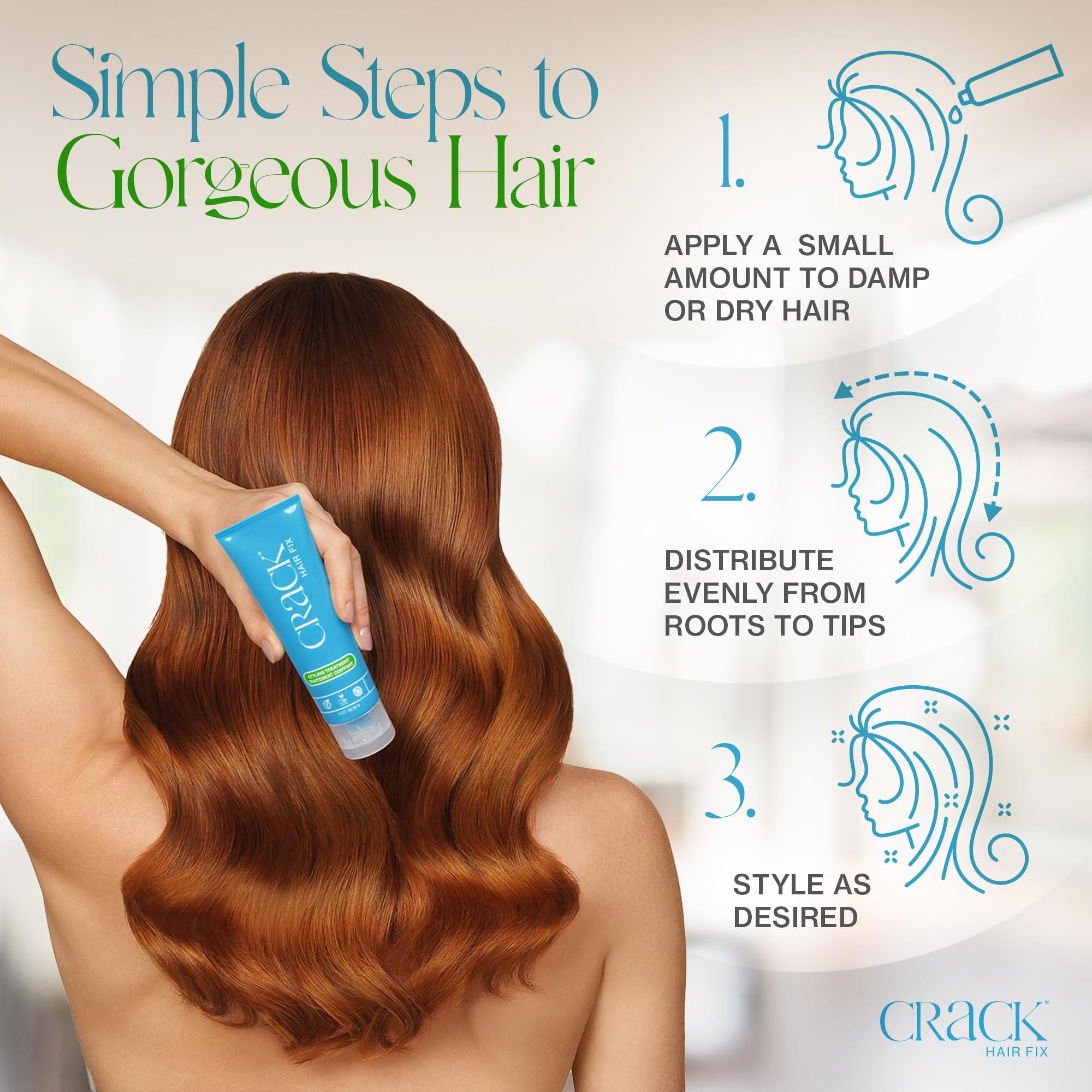 Crack Crack Hair Fix Styling Treatment - Multi-Tasking, Anti-Frizz, Leave-In Styling Cream with Protection from Humidity, Chlorine, Heat Treatments & Sun, 3 oz (Pack of 3)