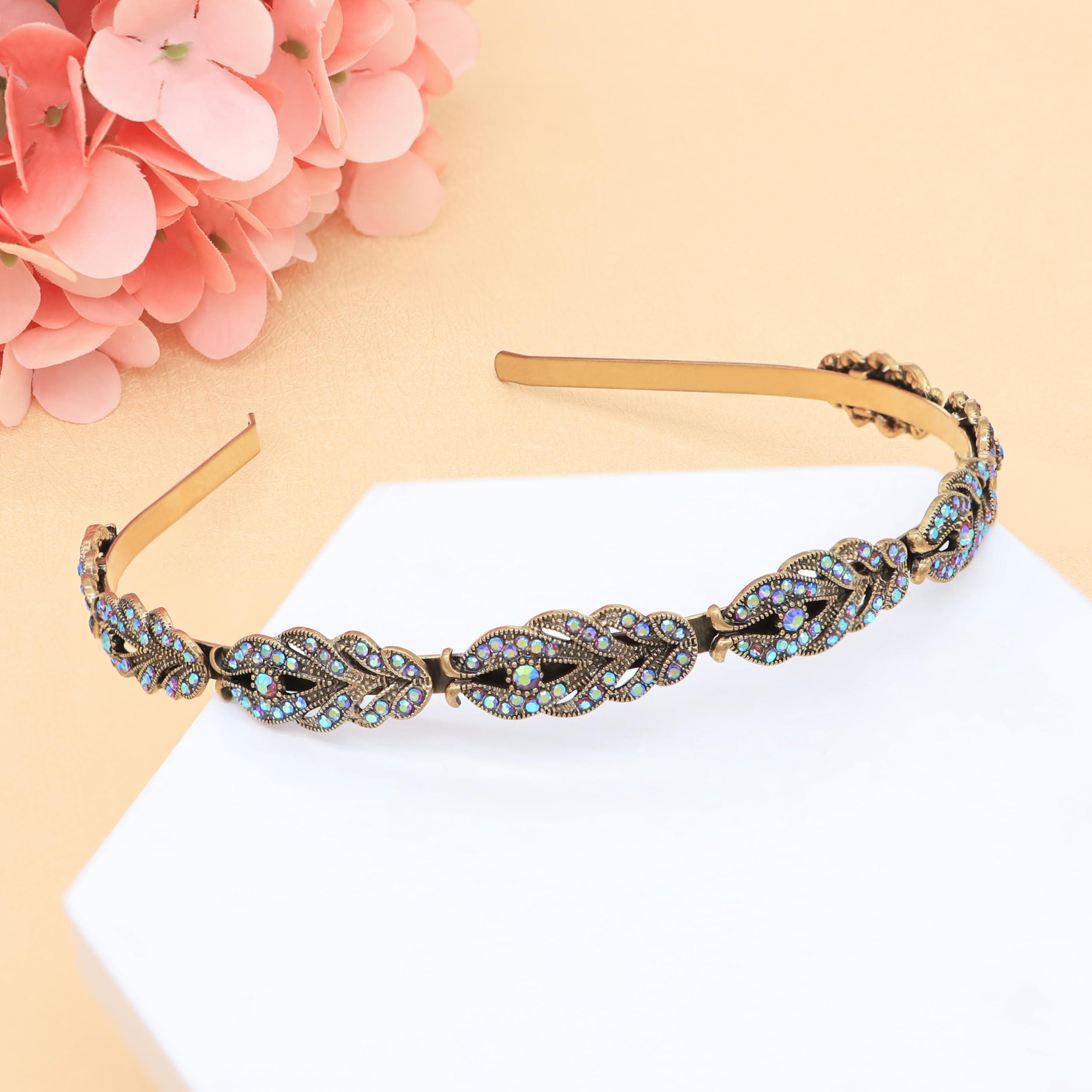 Oriamour Oriamour Flower Design Rhinestone Crystal Wedding Headband Bridal Headpieces Simple Design Bridal Headband (Bronze Purple AB)