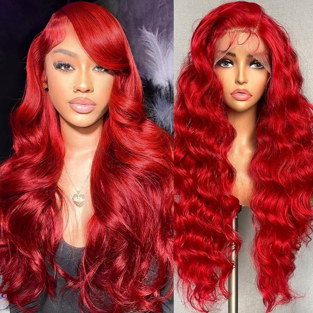Wixau 24 Inch Red Wig Human Hair 13x4 Red Lace Front Wigs Human Hair 180 Density Colored Red Human Hair HD Lace Frontal Wigs Human Hair Pre Plucked Red Wigs for Women
