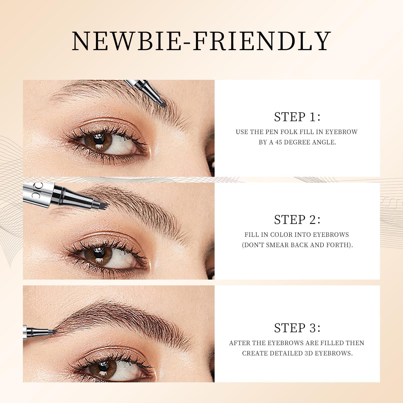 QIC QIC Eyebrow 4 Tip Brow Pencil,Microblading Eyebrow Pen Waterproof Long-Lasting Eyebrow Microblading Pen Eyebrow Pencil with an Upgrade Micro-Fork Tip Applicator for Natural Eyebrow (Reddish Brown-03)