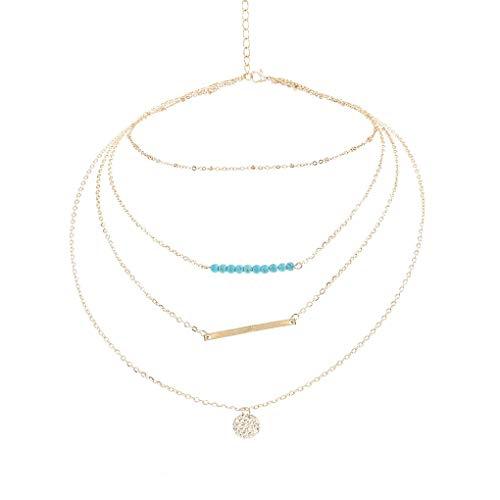Bomine Bomine Boho Layered Disc Necklace chain Turquoise Pendant Necklaces Jewelry for Women and Girls (Gold)