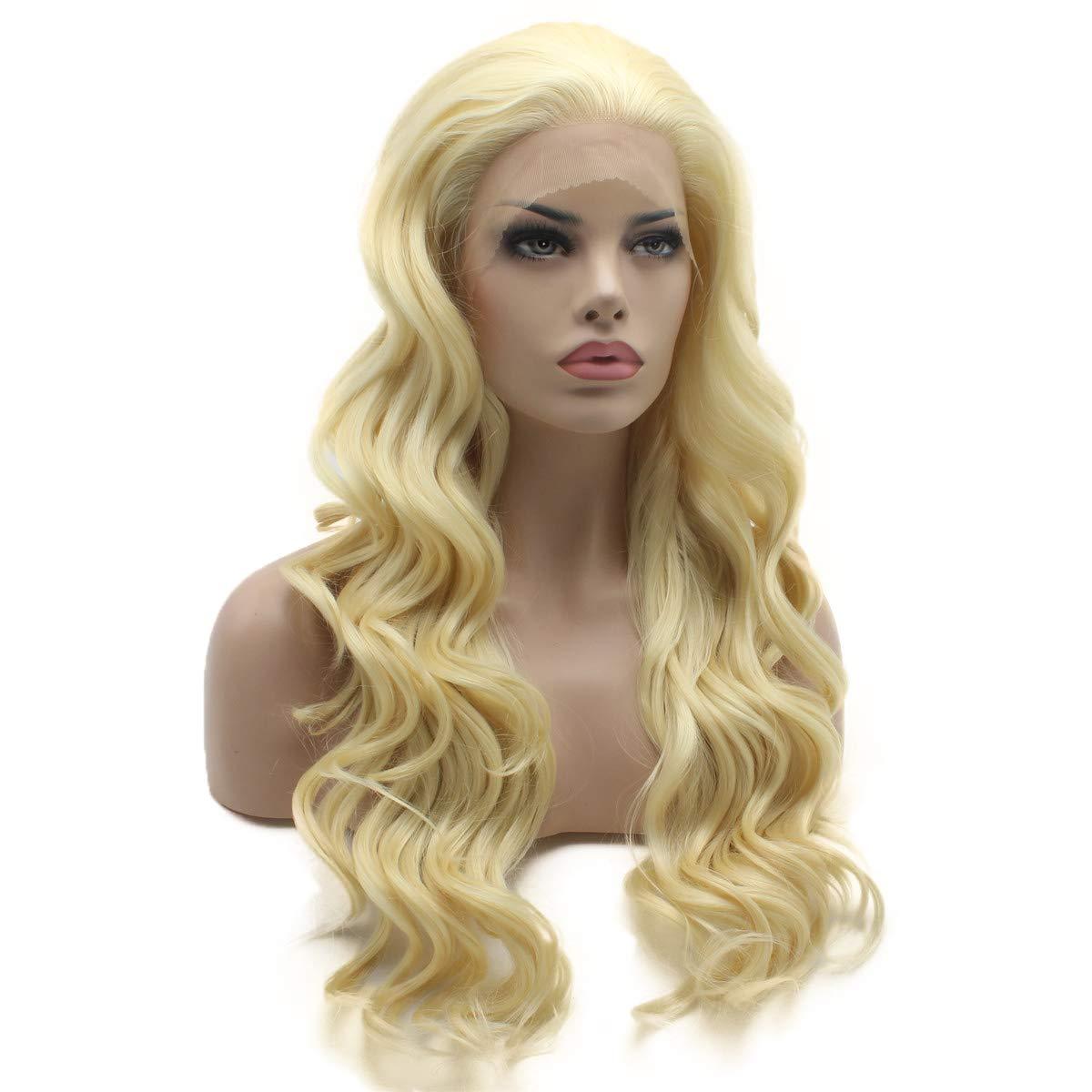 Lushy Lushy Wavy Long 24inch Light Blonde Wig Heat Resistant Heavy Density Realistic Synthetic Lace Front Wig