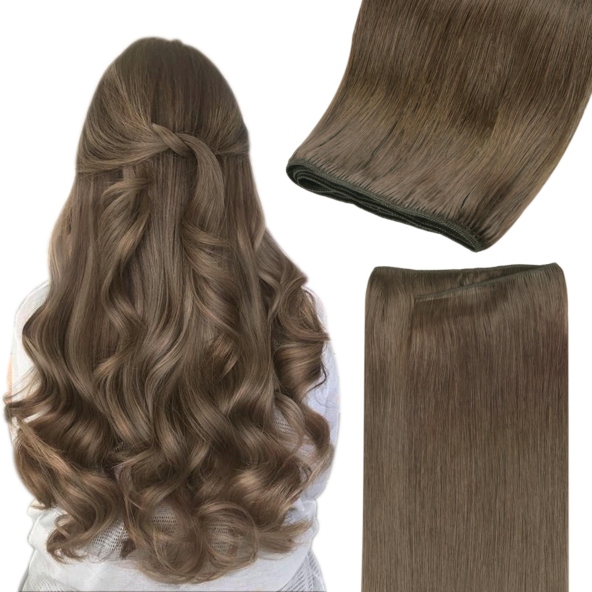 GOO GOO GOO GOO Sew in Hair Extensions Real Human Hair, Weft Hair Extensions Human Hair, 5 Light Ash Brown 22 Inch-110g, Weft Bundles Straight Silky Remy Hair