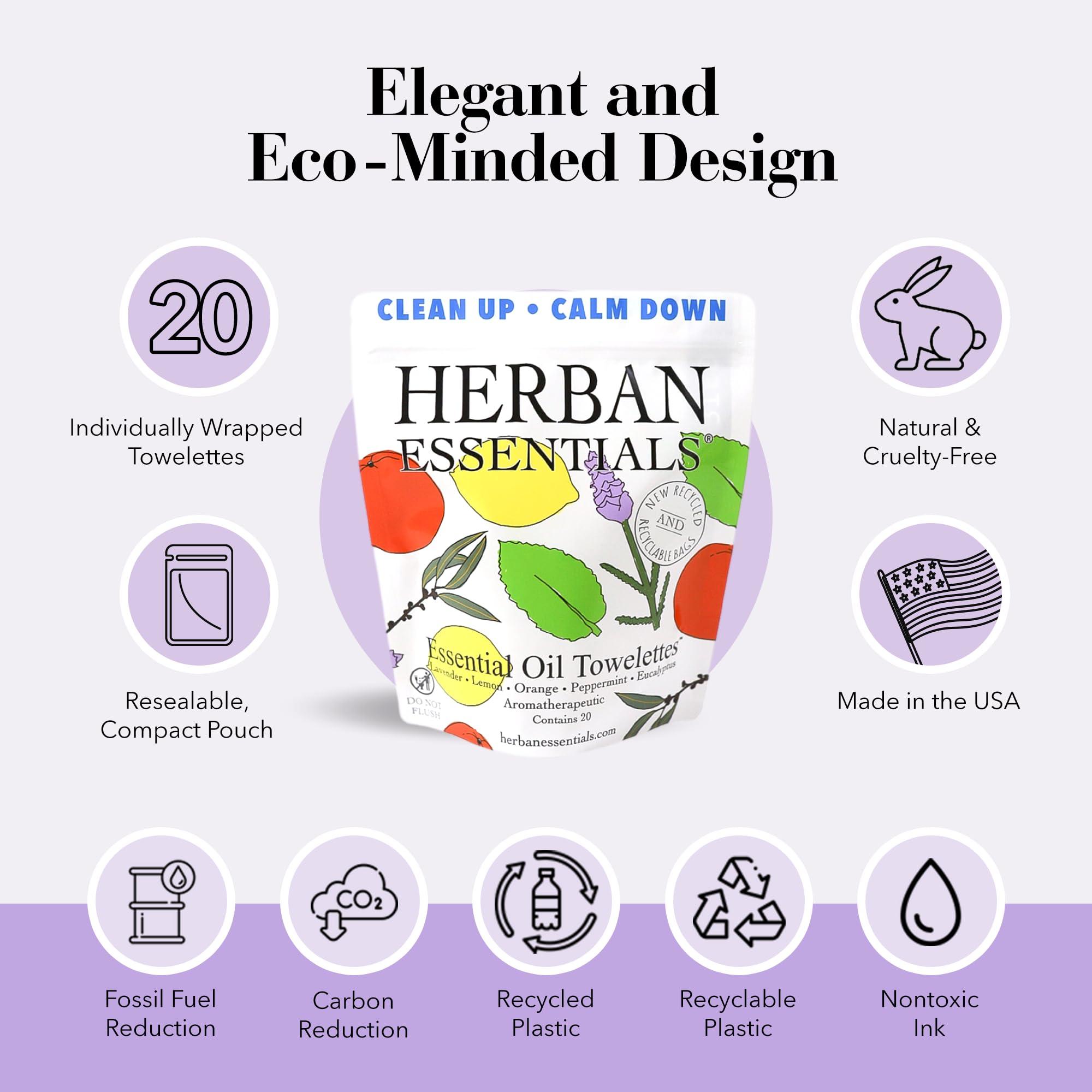Herban Essentials Herban Essentials - Assorted Wipes & Towelettes - Essential Oil Wipes for Hands, Face and Body - Travel Size Essentials and Toiletries - Natural, Individually Wrapped, Disposable and Moist (20 count)
